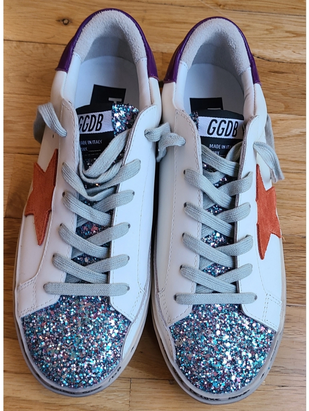 🆕️Golden Goose Hi-Star low-top sneakers Leather Peach Star Purple Tab US 10